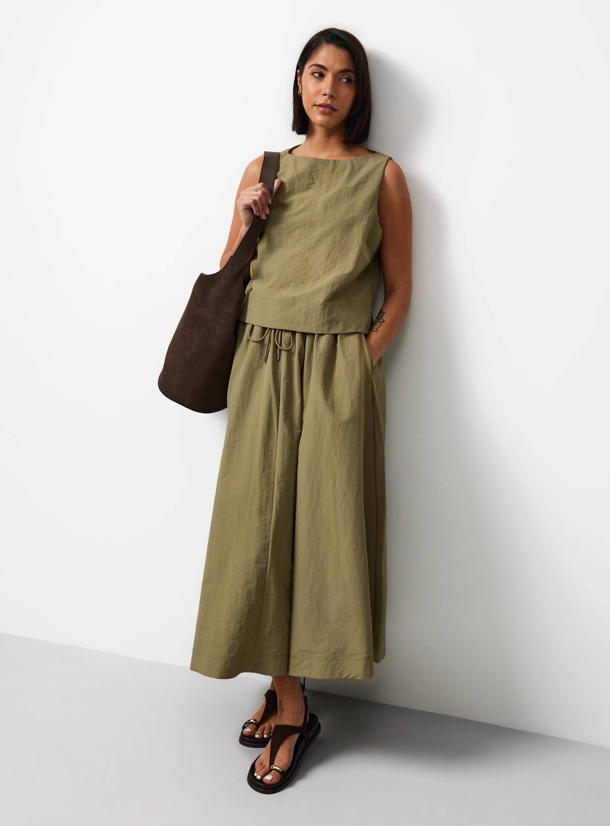 Khaki Techno Midaxi Full Skirt 22 - Image 2